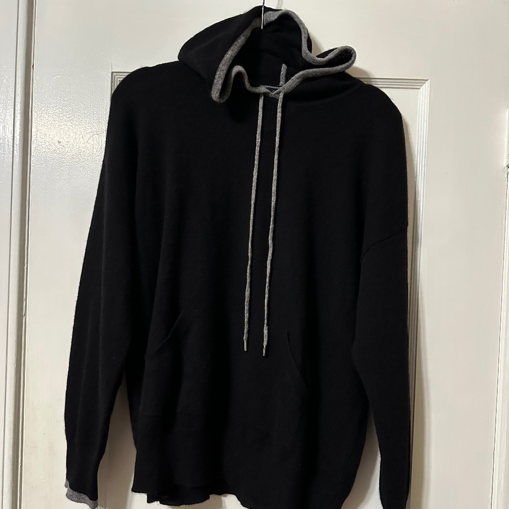 Tipped Hoodie Cashmere Sweater, Charter Club, XL, Black w/grey, never worn